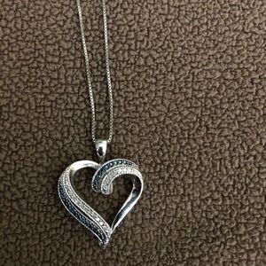 Diamond w/ Navy Stones Silver Heart 18” Necklace